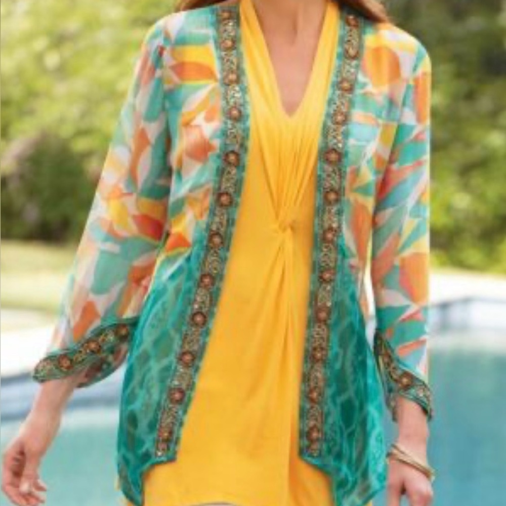 Soft Surroundings Boho Floral Embroidered Sequins Western Kimono Size Medium